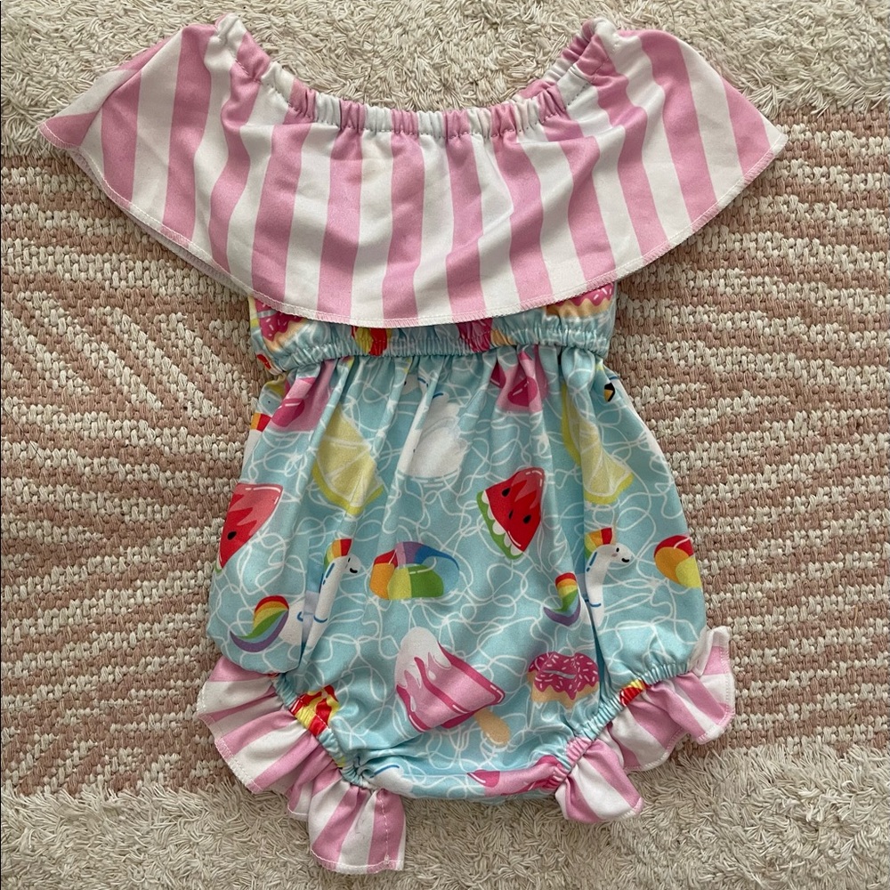 Newborn pink striped unicorn swimsuit one piece